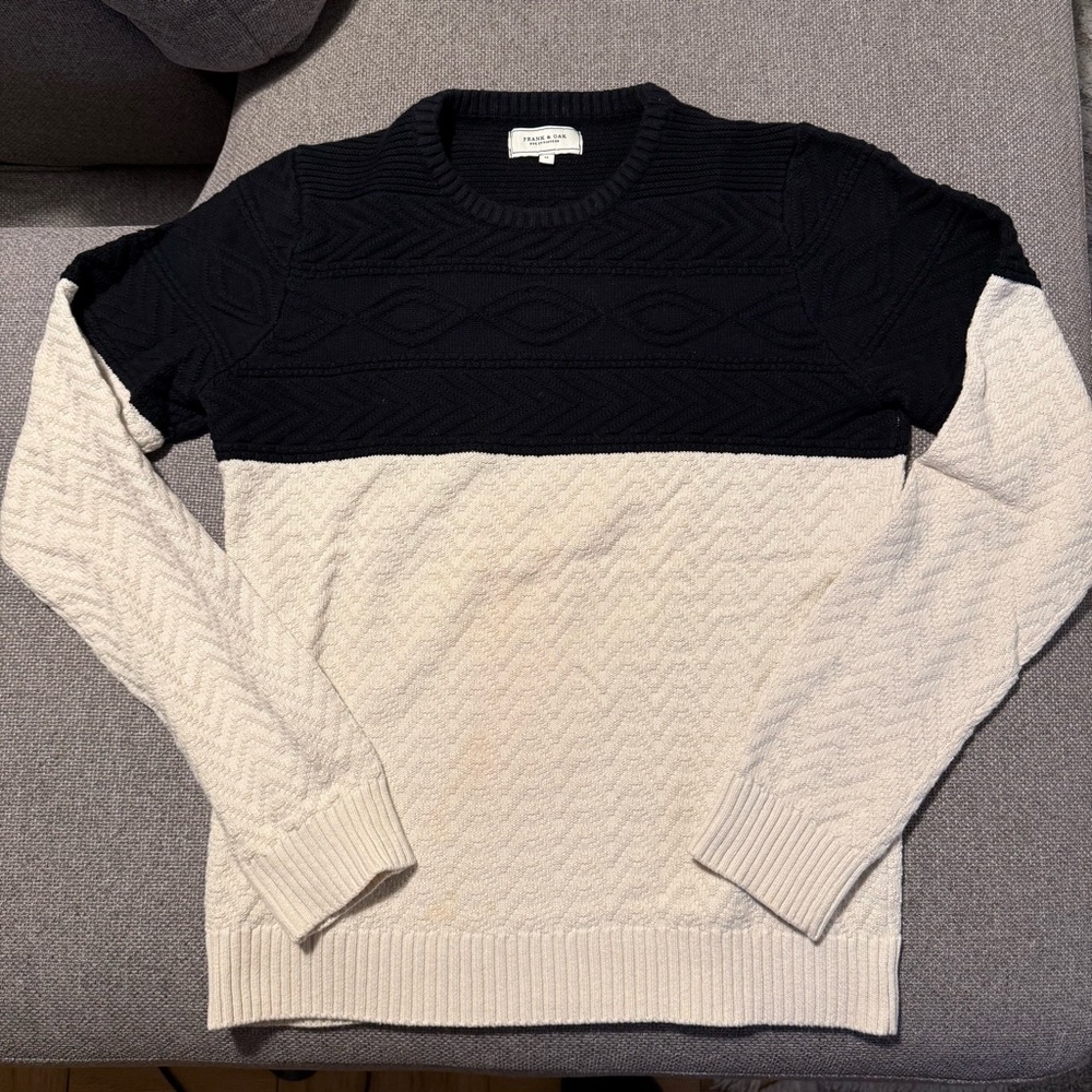 Frank & Oak Cotton Knit Sweater Black + White Long Sleeve Men’s M